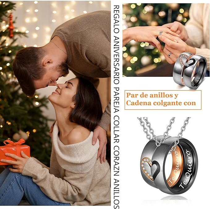 San Valentin Regalo aniversario Pareja Collar - Corazón Anillos Colgante para Parejas de Rompecabezas, el Mejor Regalo para ti y tu Amante